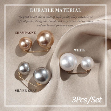 3Pcs/Set Double Pearl Pins for Women Designer Female Brooches Clothes Accessories Simulated Pearl Knit Shirt  Jewelry daiiibabyyy